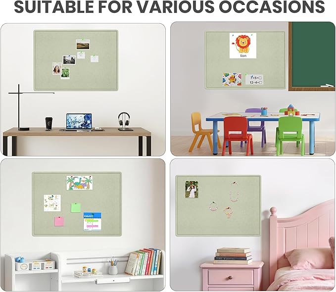 Bulletin Board, 36 X 24 inches Cork Board with 20 Pushpin, Felt Cork Board Notice Pin Board, Self-Adhesive Vision Board Mood Board Foldable Photo Board for Wall - Sage Green