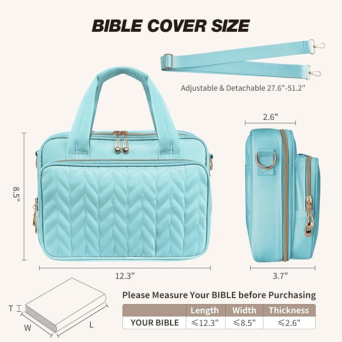 KOPKOFT Bible Cover Case for Women, All-in-One Bible Study Supplies Journaling Kit with Highlighters Tabs, Quilted Book Carrying Cases, Christmas Christian Gifts for Women(Blue Green)
