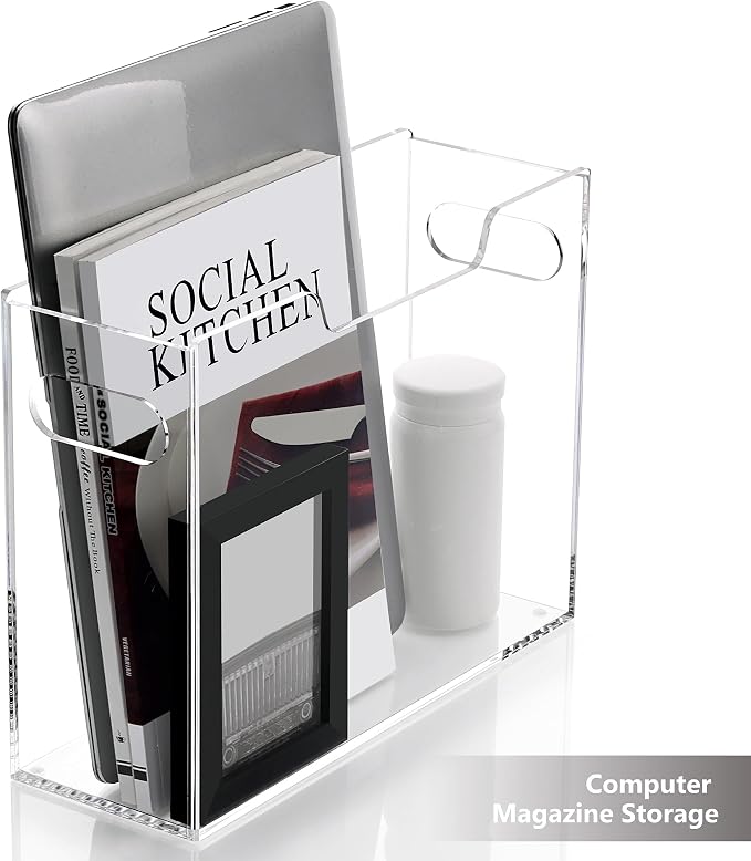 DINGHUO Acrylic Hanging File Organizer Box, Letter Size File Folder Organizer with Handles, Clear Portable File Holder for Desk Home Office School - 1 Pack