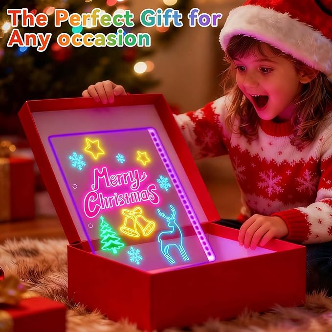 JACZZO Led Drawing Board for Kids, 13.7"X10" Led Note Board with 7 Colors & 3 Modes,12 Markers& Wireless Remote, Acrylic Writing Message Board, Easter Gifts for Kids
