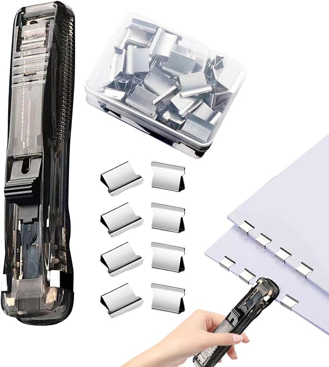 Binder Clip Stapler,40 Sheets Capacity Paper Clip Dispenser | with 50 Stainless Refills Desktop Reusable Clamp Stapler,for Teacher Student Office School Home Craft