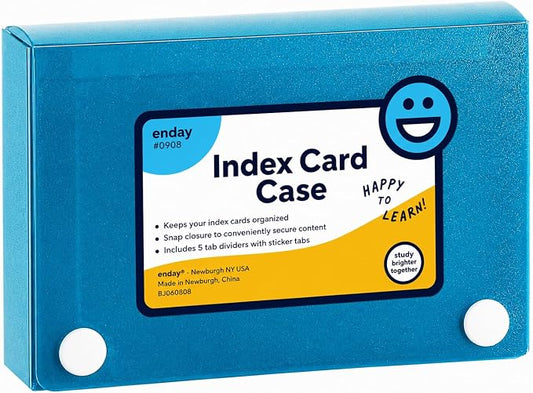 Enday Index Card Holder 3x5, Blue Index Card Case with 5 Tab Dividers, Index Card Organizer, Flash Card Holder, Holds 100 Cards