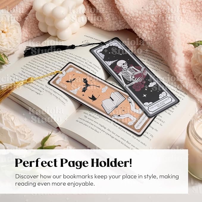 Kaciola Studio 10PCS Tarot Bookmarks, Funny Bookmarks for Women, Double Sided Fantasy Booklover Gifts, Cute Gifts for Romance Reader Friends Girls (Skeleton)
