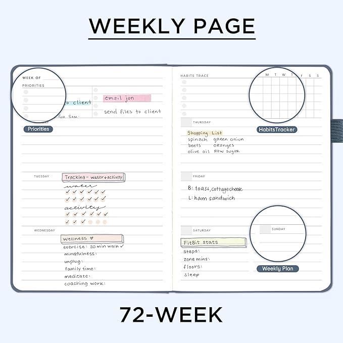 And Per Se Undated Weekly Planner 2026, A5 size Leather Hardcover Planner with Goals & Habit Tracker – ADHD Planner & Productivity Journal (Stardust Blue)