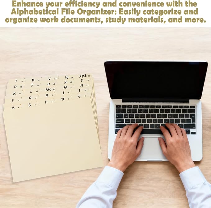 1 Set 25 Alphabet File Dividers A-Z Top Tab File Guides Letter Size 1/5 Cut Tab Manila Alphabetical File Organizer File Cabinet Dividers for Work Office Home School and Desk Organizer (Beige)