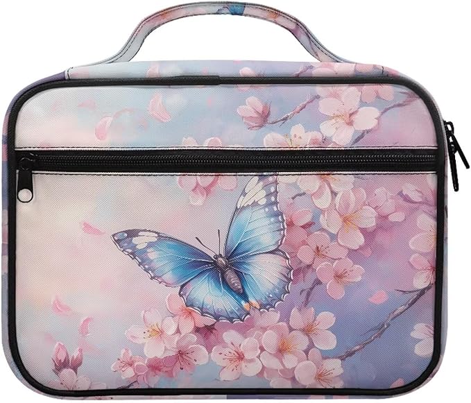 Butterfly Pink Blossom Print Bible Covers for Women Men Zippered Bible Carrying Case Bible Carrier Book Bag Church Bag Bible Protective with Handles