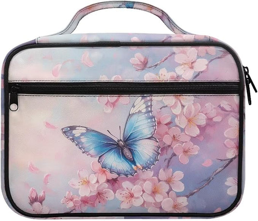 Butterfly Pink Blossom Print Bible Covers for Women Men Zippered Bible Carrying Case Bible Carrier Book Bag Church Bag Bible Protective with Handles