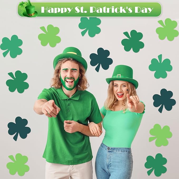 MixTeach 360 Pcs St. Patrick's Day Shamrocks Cutouts 4 Inch Paper Clover Cut-Outs Assorted Green Clover Shape Die Cuts for Irish St. Patrick's Day Party Kids School Craft Project Bulletin Board Decor