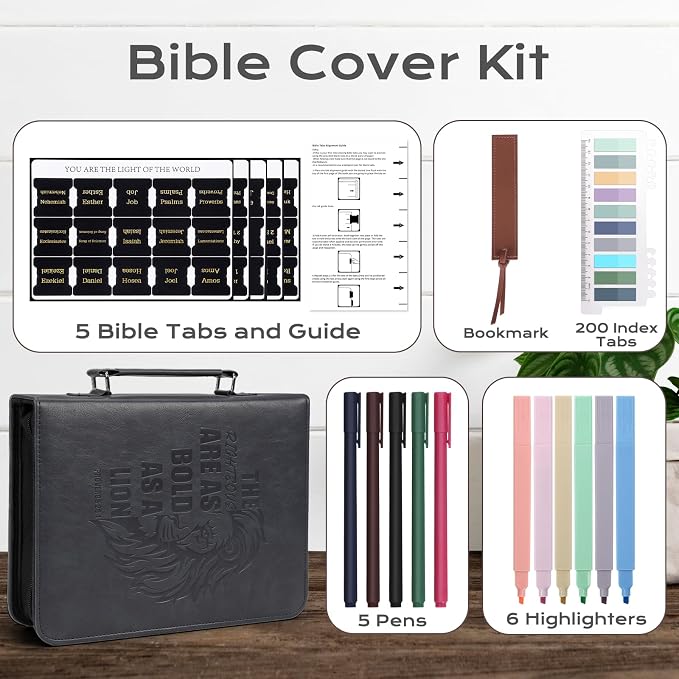 XKDOUS 20 Pcs Leather Bible Cover Case Kit Men's Bible Bag with Tabs, Pens, Study Supplies Portable Carrier Church Book Holder Christian Gift Father Day for Dad, Mom, Men, Women