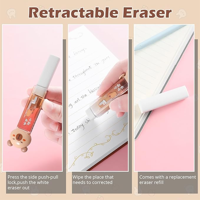 9 Pcs Cute Capybara Stationary Set Kawaii School Supplies Japanese Stationery, Includes Pencil Sharpener, Eraser, Correction Tape, Glue Tape, Sticky Notes, Ruler, Scissors for Office School Supplies