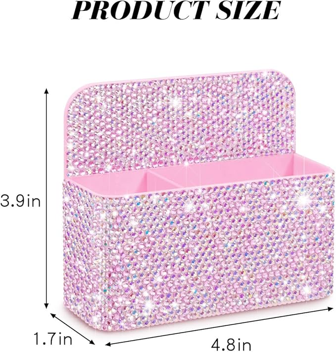 Bling Magnetic Marker Holder for Whiteboard Pen Holder for Women Girls Sparkly Gift Desk Organizer with Glitter Rhinestones for Christmas School Office Supplies (Pink)