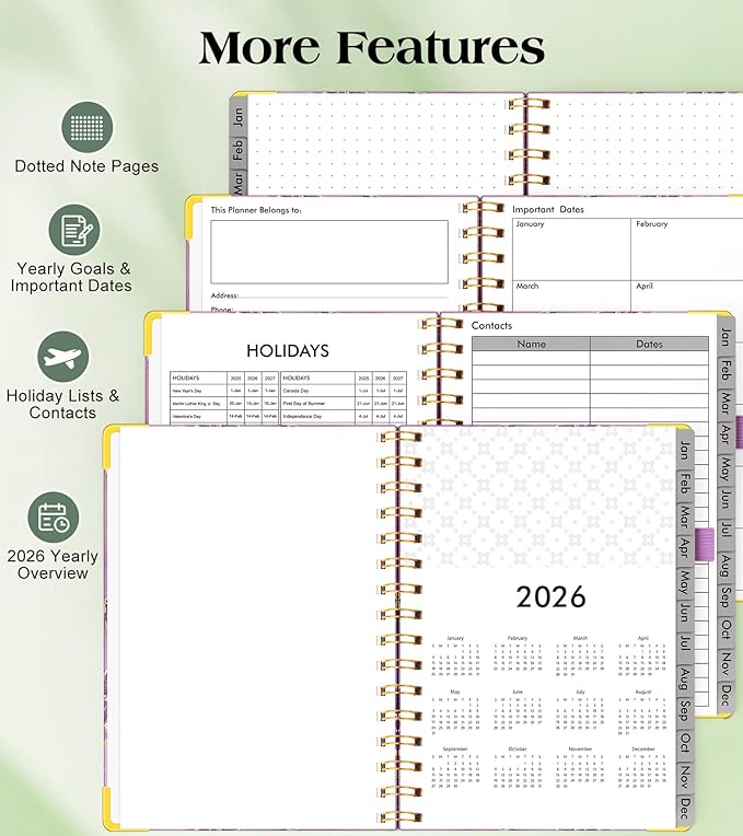 2026 Planner, Hardcover Weekly and Monthly Planner, January 2026 - December 2026, Spiral Yearly Agenda Organizer Book 2026 with Tabs, Daily Calendar Planners for School Work Home, A4 (8.5" x 11"), Purple Marble
