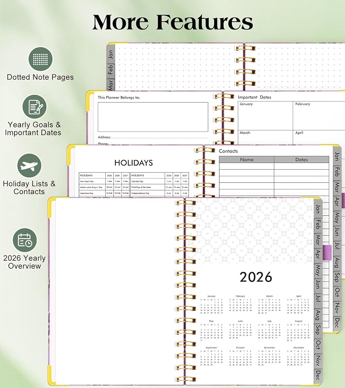 2026 Planner, Hardcover Weekly and Monthly Planner, January 2026 - December 2026, Spiral Yearly Agenda Organizer Book 2026 with Tabs, Daily Calendar Planners for School Work Home, A4 (8.5" x 11"), Purple Marble