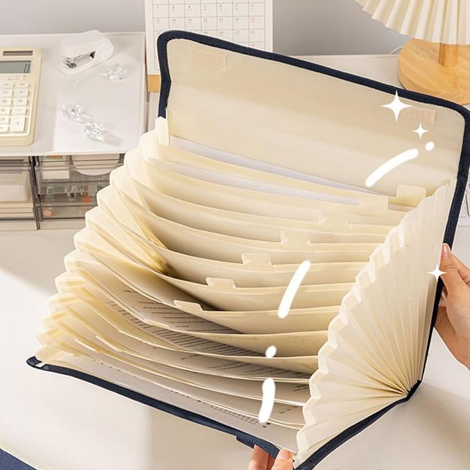 Accordion File Organizer with Handle,13 Pockets Expanding File Folder, Waterproof Oxford Canvas Organizer Accordion File Keeper for Letter Size / A4 File, for Office, School (Blue)
