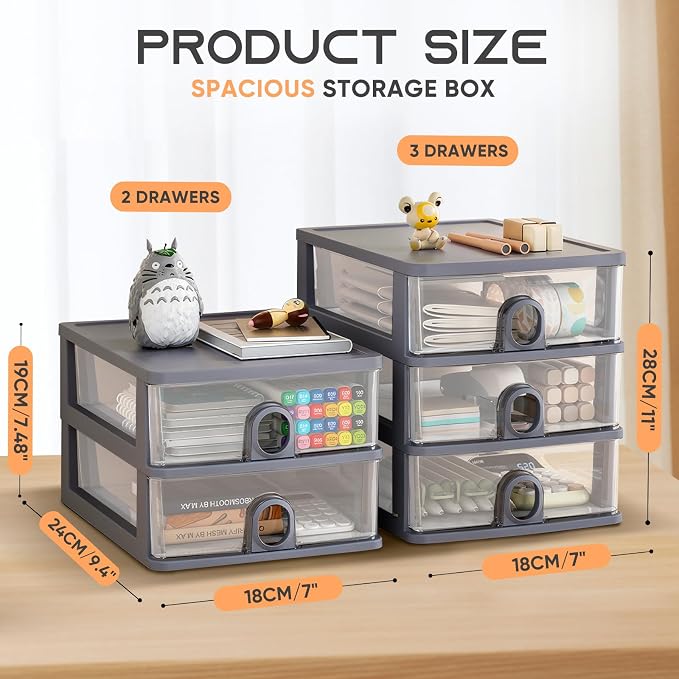 Desktop Storage Drawers Desk Organizer with Drawers, 2 Drawers Organizing Drawers Clear Small Plastic Storage Drawers for Crafts, Accessories, Stationeries, Office Supplies, Pens (1Pack)