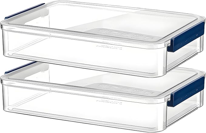 2 Pcs Plastic Portable Project Case, Clear Stackable Storage Boxes Organizer for A4 Files, Scrapbooks, Art Supplies (‎Blue Latch, Large)