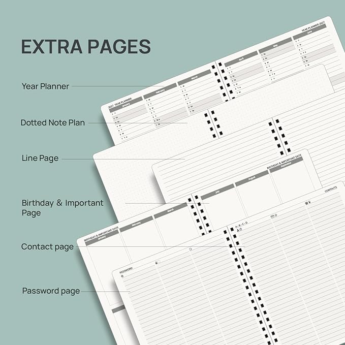POPRUN 2026-2027 Monthly Planner, Large 8.5" x 10.5", 18 Month Calendar (July 2026 to December 2027) with Expense Tracker, Notes Pages, Sprial Bound, Leather Softcover - Petrol Green