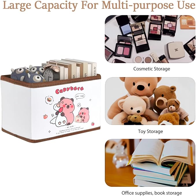 Kawaii Collapsible Storage Bin, Cute Capybara Storage Box Foldable Baskets,Office Desk Bathroom Vanity Decor, Cute Capybara Room Decor, for hair accessories,lipstick,makeup brush...