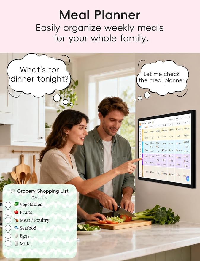 Digital Calendar,15.6-inch Digital Wall Planner & Chore Chart, Touchscreen Family Organizer for Schedules, Events & Reminders (Black)