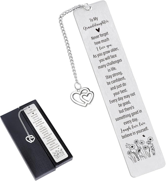 Granddaughter Bookmark Gifts from Grandparents - Inspirational Grand Daughter Gifts from Grandma Grandpa, Encouraging Graduation Christmas Birthday Going to College Present for Granddaughter