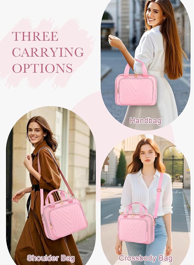 Pink Quilted Bible Bag with Study Supplies for Girls, Large Bible Cover Case for Women w/Journaling Highlighters Set & Shoulder Strap, Ladies Bible Holder Christian Gifts for Women & Teens