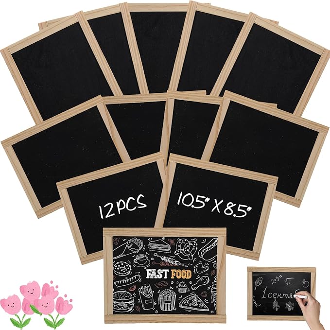 Harloon 12 Pcs 10.5" x 8.5" Framed Chalkboard Bulk Double Sided Wood Tabletop Small Chalkboard Signs Mini Blackboard Classroom School Supplies for Party Home Office Craft Birthday Wall Menu Food