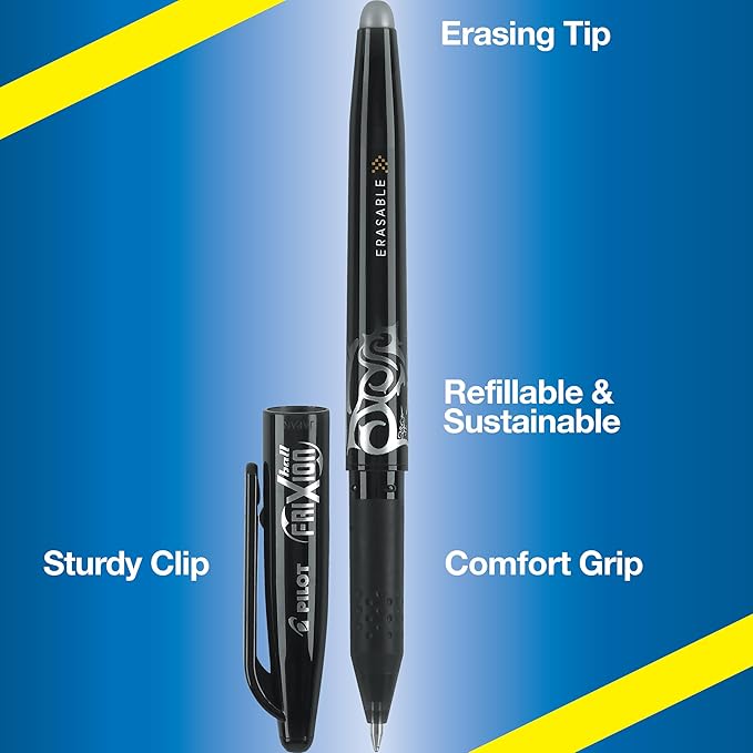 PILOT FriXion Ball Erasable & Refillable Gel Ink Stick Pens, Fine Point, Black & Blue Ink, 8-Pack