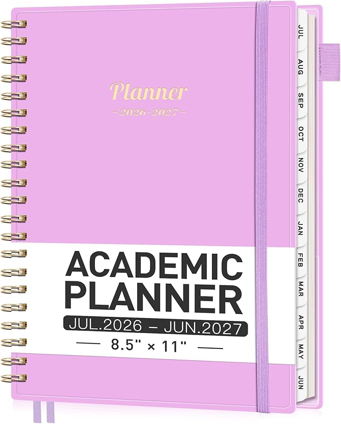 AHGXG Academic Planner 2026-2027, July 2026 - June 2027, Weekly and Monthly, 8.5" x 11", Calendar, Agenda for Women, Teacher, Student, School, 12-Month Tabs (Purple)