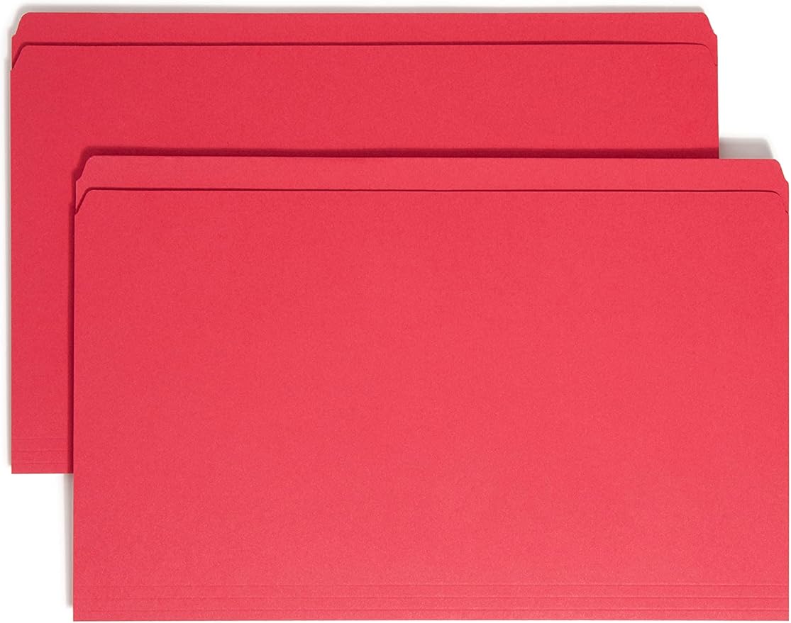Smead File Folder, Reinforced Straight-Cut Tab, Legal Size, Red, 100 per Box (17710)