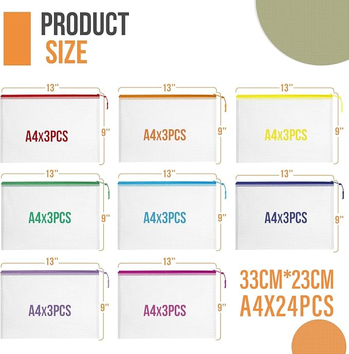 YOPCDJ 24pcs Mesh Zipper Pouch Bags Puzzle Storage Bags, A4 13x9 Inches Large Reusable Zipper Pouches for Classroom Organizing Board Game Home Organization