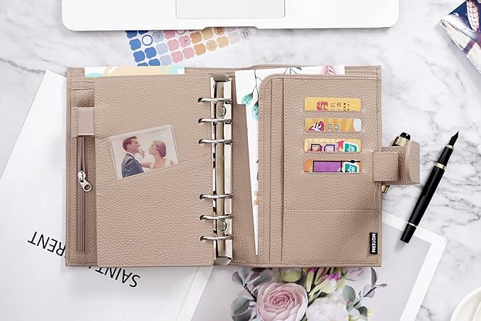 Moterm Personal Luxe Rings Planner - Genuine Leather Binder Organizer (30mm Ring, Pebble-Taupe)