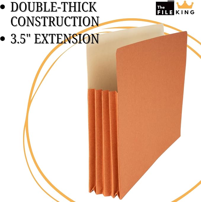 The File King Expanding Accordion File Folder - Legal Size 8½” x 14” | 3.5” Expansion, 50 Pack | Straight Cut Tab | Holds Thick Case Files | Law, Accounting & Business Filing Organizer | Made in USA