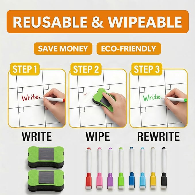 Li&Zhao Weekly Magnetic Menu Board for Refrigerator - 16x12 in Weekly Menu Board Fridge Calendar with 8 Color Markers - Magnetic Menu Board for Fridge for Meal Planning, Family Schedule Organizer
