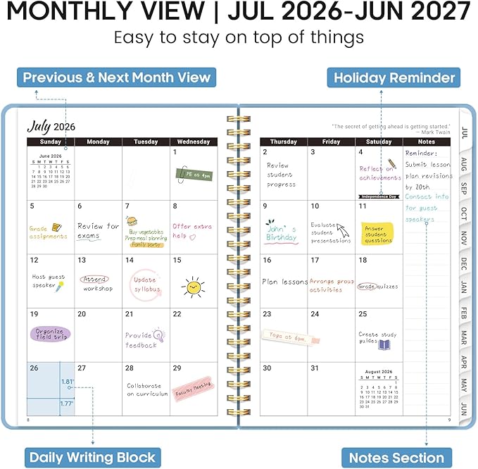 8.5" x 11" Academic Planner 2026-2027, Weekly & Monthly Calendar Planner Book, July 2026 – June 2027, Large Hardcover Organizer with Tabs, Perfect for Teachers, Students, Women & Men – A4, Blue