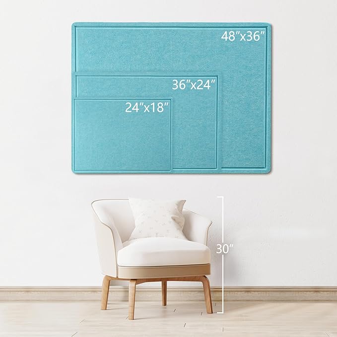 Lightomorrow Bulletin Board, 24 x 18 inches Felt Board Decorative Pin Board, Cork Board Alternative for Wall, Foldable Self-Adhesive Vision Board Mood Board with 20 Pushpins - Turquoise Blue