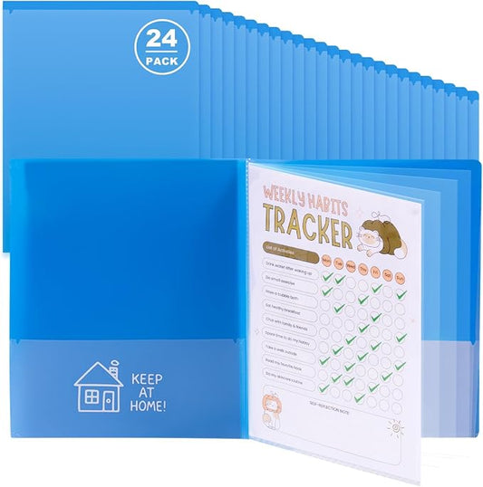 24 Pcs Back to School Take Home Folders for Elementary Students 2 Pocket Folders with Clear Front Pocket 4 Inner Pockets Parent Teacher Communication Folder Plastic Homework Folder 11.81 x 9.45 Inch