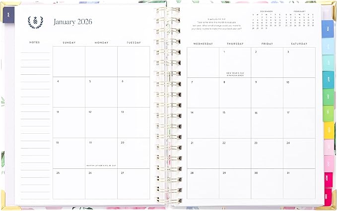 Simplified 2026 12-Month Spiral Weekly Planner — Cottage Floral — January 2026 - December 2026, Calendar Year Organizer with Stickers, Pockets, and Keepsake Box