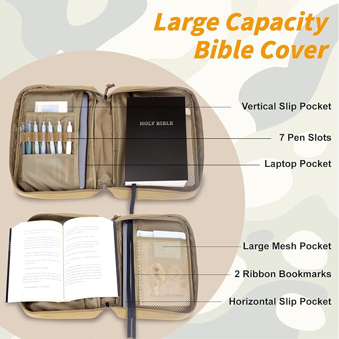 ATRIPACK Tactical Bible Cover For Men,Large Bible Case With Shoulder Strap,Water-Resistant Book cover With Handle,Multi-Functional Carrying Bible Holder Bag For Church,Study,Spiritual