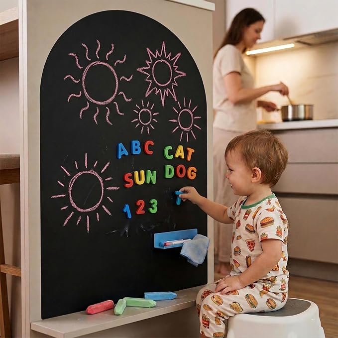 Large Magnetic Chalkboard for Wall: 23.6"x39.4" Arch Decal - Screen-Free Homeschool Board for Kids Spelling & Math, Peel and Stick Magic Play Wall (Black)
