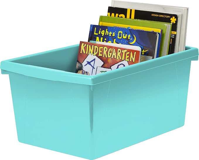 Storex 5.5 Gallon Storage Bin – Plastic Classroom Organizer for Books and Supplies, Teal, 1-Pack (61478C06C)
