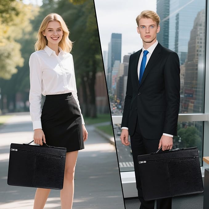 Calfinder Personalized Portfolio for Women&Men, Free Name Engrave,Customized Leather Padfolio, Business Portfolio with Zipper and Handle for Ipad, Document