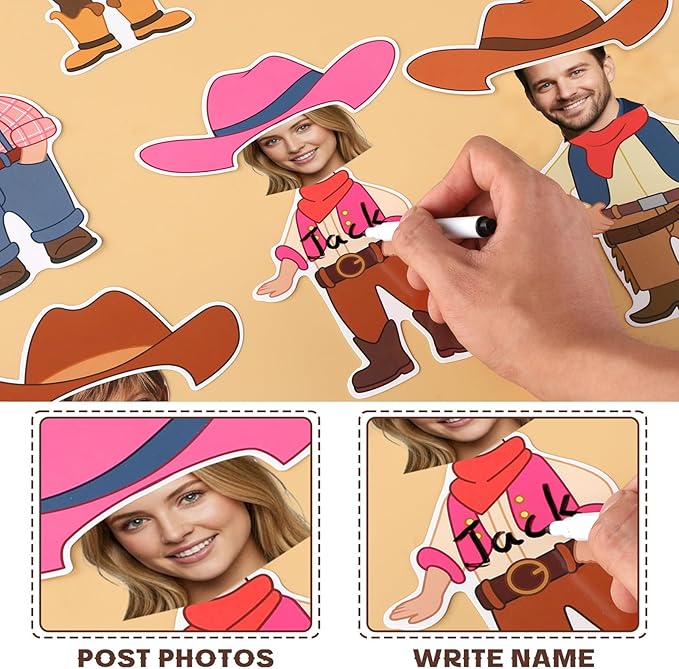 48Pcs Western Cowboy Hat Cutouts Bulletin Board Decorations Pink Cowgirl Paper Cut Outs DIY Photo Picture Craft for Kids Kindergarten Party Home Wall Back to School Classroom Birthday Supplies