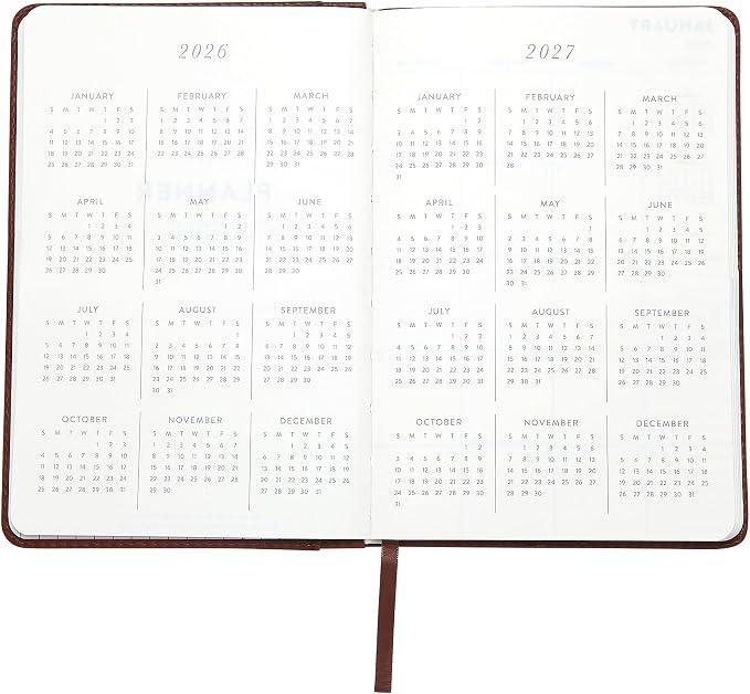 WORLD TRAVELER 2026 Planner - 6x8 Inch Weekly and Monthly Calendar Planner Agenda Book with Bookmark & Ribbon for School and Office, Size 6X8, Bown Leather