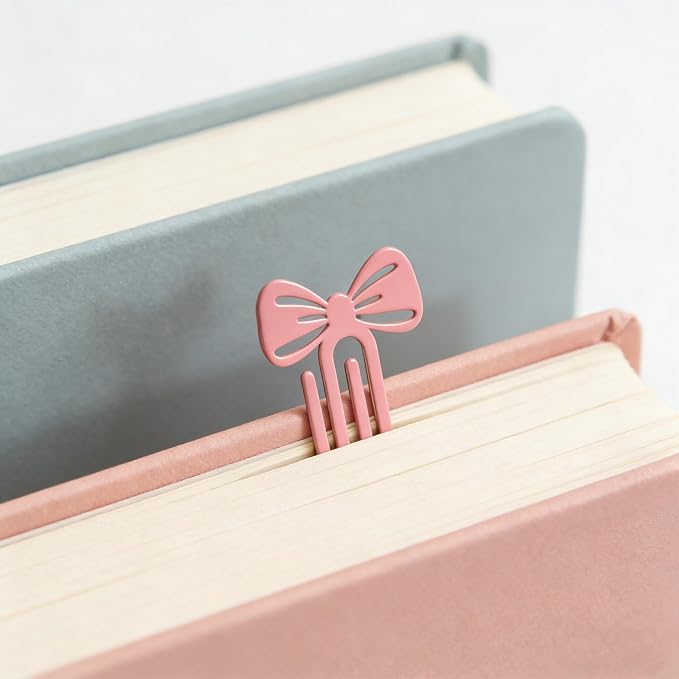 Pink Bowknot Stainless Steel Bookmark - Printed with Cute Bowknot Patterns & Equipped with Heart Pendants, Ideal for Female Readers, Perfect Birthday Gift for Girlfriends (5pcs Small)