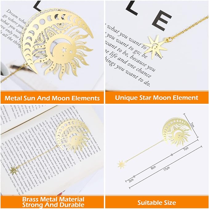 Metal Bookmarks with Chain Sun & Moon Theme Bookmark, Book Marks for Reading,Unique Bookmark, Book Markers for Book Lover Present for Book Lovers Writers Readers Back to School Gifts