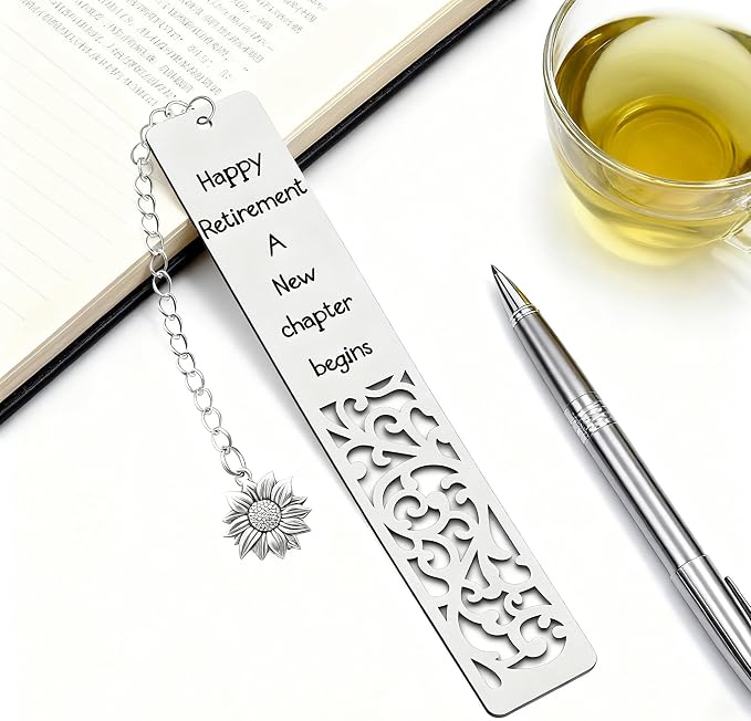 Retirement Gifts for Women Men, Happy Retirement Bookmark for Coworker Boss Teacher Nurse, Going Away Farewell Gifts for Friends, New Chapter Begins Inspirational Book Marker with Sunflower Charm