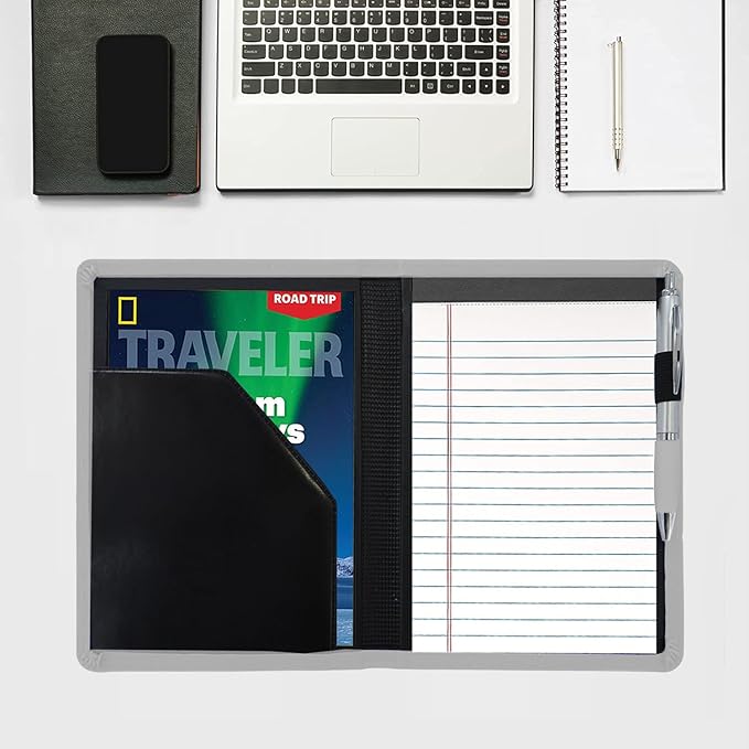 Classic Padfolio/Junior Portfolio Folder Case, Business A5 Binder Organizer Notepad for Men Women, 5 x 8 Writing Pad Included, Gray