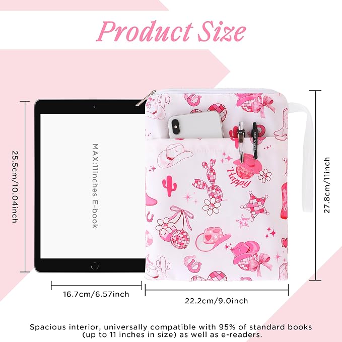 Book Sleeve with Zipper, 11''x 9'' Waterproof Paperback Sleeve for Book Lovers Books Pouch Cover with Handle for Hardcovers Kindle Sleeve for Reader Teacher Women (Pink denim style, 11x 9 inch)