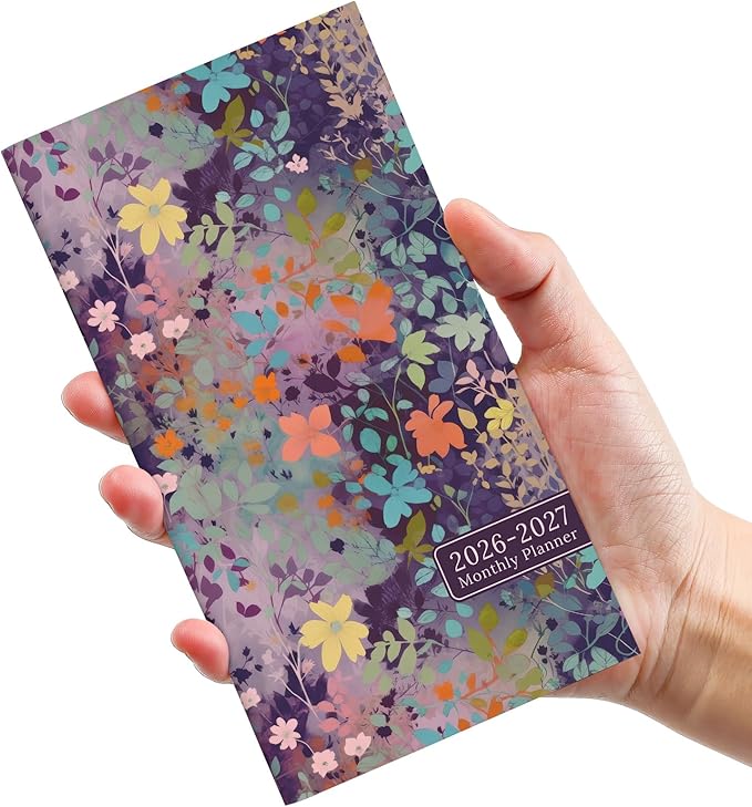 Pocket Calendar 2026-2027 for Purse, Two Year Monthly Planner Pocket Size 6.5" x 3.5", Jan 2026 - Dec 2027 Monthly Planner Small Calendar for School, Work and Home - Lavendar Floral