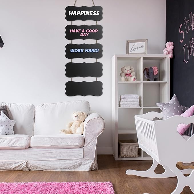 Gerrii 2 Set Double Sided Hanging Chalkboard Signs Rectangle Wooden Erasable Message Board Rustic Chalkboard Hanging Signs Menu Memo Display with Rope for Wedding Bar Kitchen Wall Decor